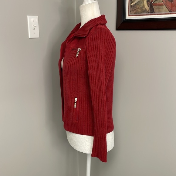 Beverly Hills Leather Club Red Zipper Sweater Small Jacket Zip Up Wool - Picture 3 of 6